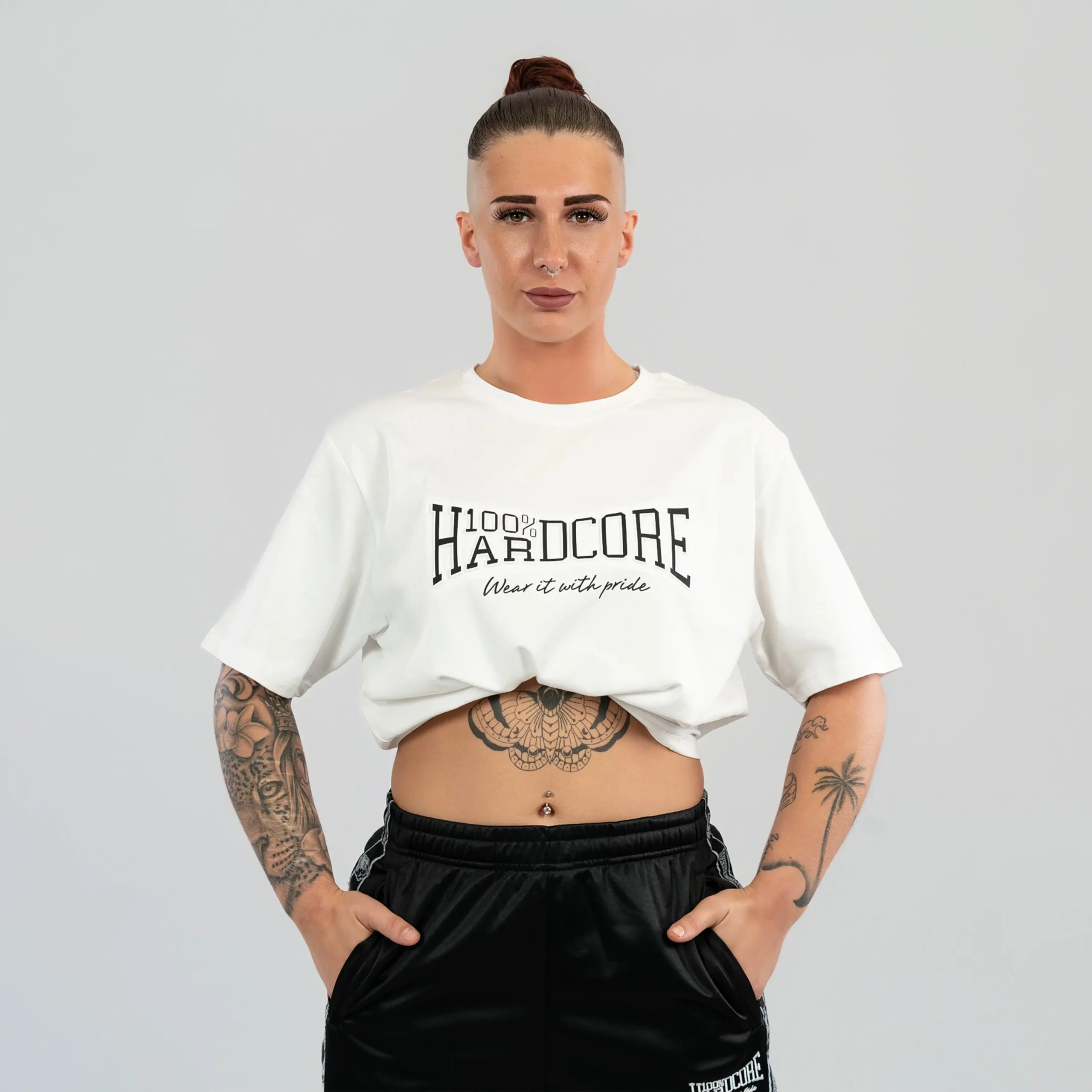 100% Hardcore Shirt, Embossed White – Image 2